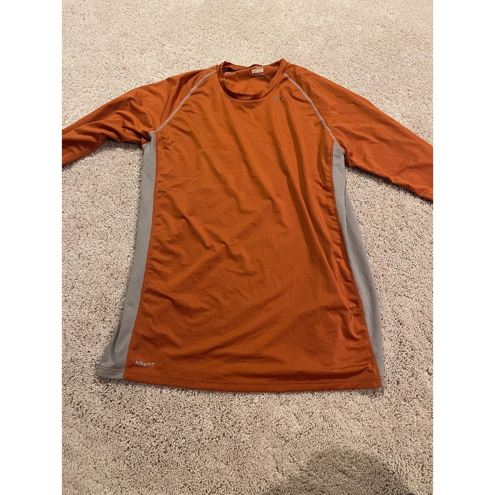 Nike Dri-FIT Long Sleeve Shirt Men's Orange Gray Athletic Training Top